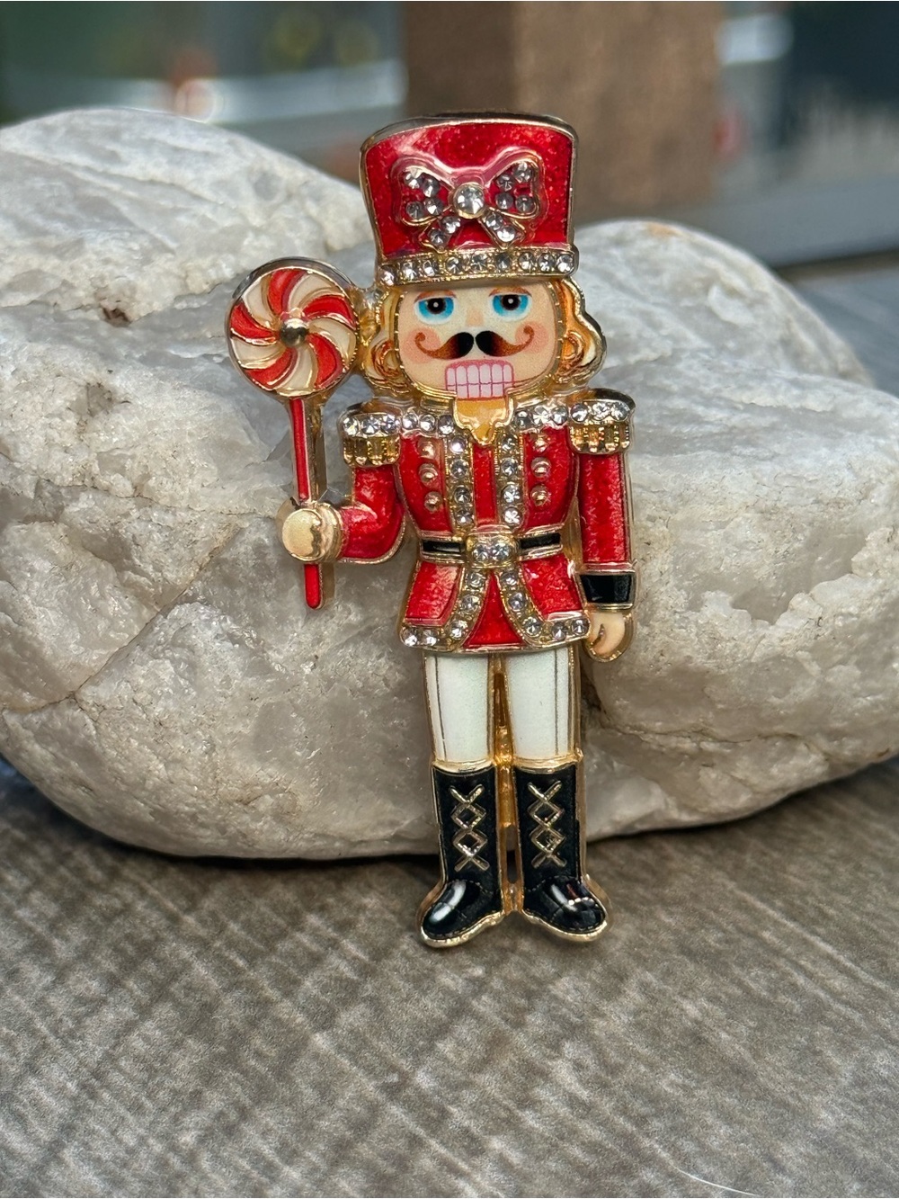 NWT Red Nutcracker Rhinestone Holiday Pin Brooch
